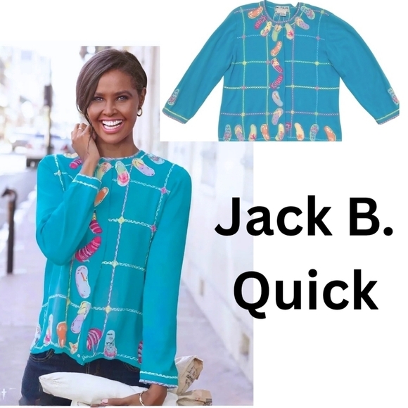 Jack B Quick Embroidered Blue Pink Yellow Cardigan Size Large - Picture 11 of 11